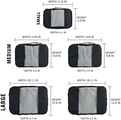 TravelWise Luggage Packing Organization Cubes 5 Pack, Black, 2 Small, 2 Medium, 1 Large - Image 3