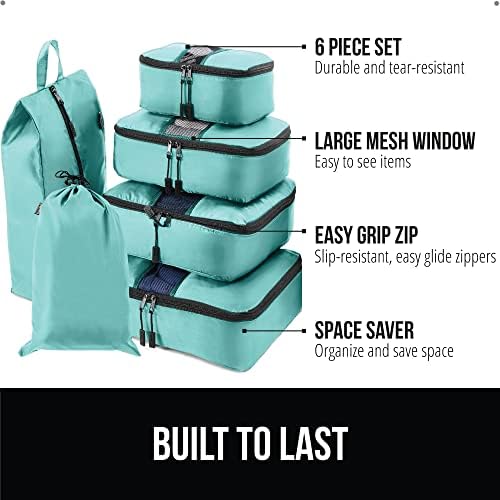 Gorilla Grip 6 Piece Packing Cubes Set, Compression Space Saving Organizers for Suitcases and Luggage, Mesh Window Bags, Travel Essentials for Carry On, Clothes and Shoes, Cube with Zipper, Turquoise - Image 2