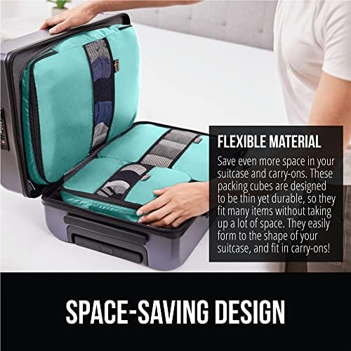 Gorilla Grip 6 Piece Packing Cubes Set, Compression Space Saving Organizers for Suitcases and Luggage, Mesh Window Bags, Travel Essentials for Carry On, Clothes and Shoes, Cube with Zipper, Turquoise - Image 3