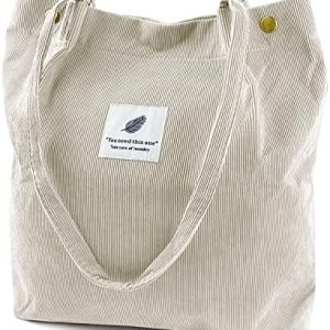 Ayieyill Corduroy Tote Bag for Women Canvas Shoulder Cord Purse with Inner Pocket