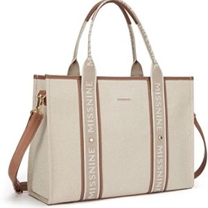 Missnine Tote Bag Canvas Laptop Bag 15.6 inch Briefcase for Women Large Capacity Handbag for Office, School, Travel