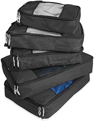 TravelWise Luggage Packing Organization Cubes 5 Pack, Black, 2 Small, 2 Medium, 1 Large