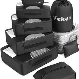 Veken 8 Set Packing Cubes for Suitcases, Travel Bag Organizers for Carry on, Luggage Organizer Bags Set for Travel Essentials Travel Accessories in 4 Sizes(Extra Large, Large, Medium, Small), Black