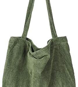 Women Corduroy Tote Bag, Etercycle Casual Handbags Big Capacity Shopping Shoulder Bag with Pocket (Army Green)